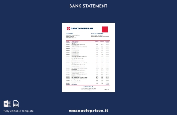 stile verificato Banco Portogallo Modello Excel di estratto conto popolare